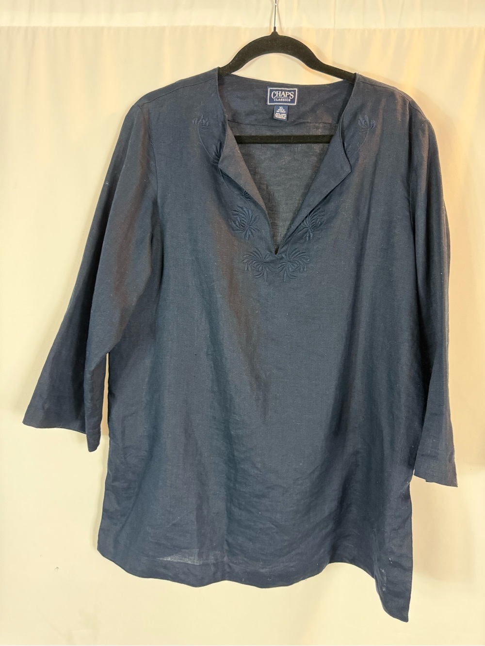 Chaps women tunic Navy blue Classic 100% Linen size: XL